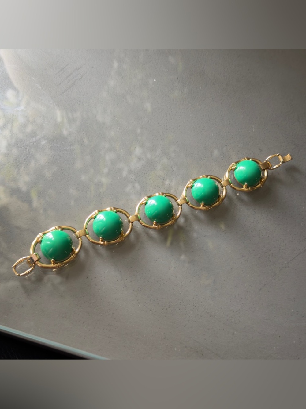 Stella & Dot Gold Bracelet with Green Cabochons